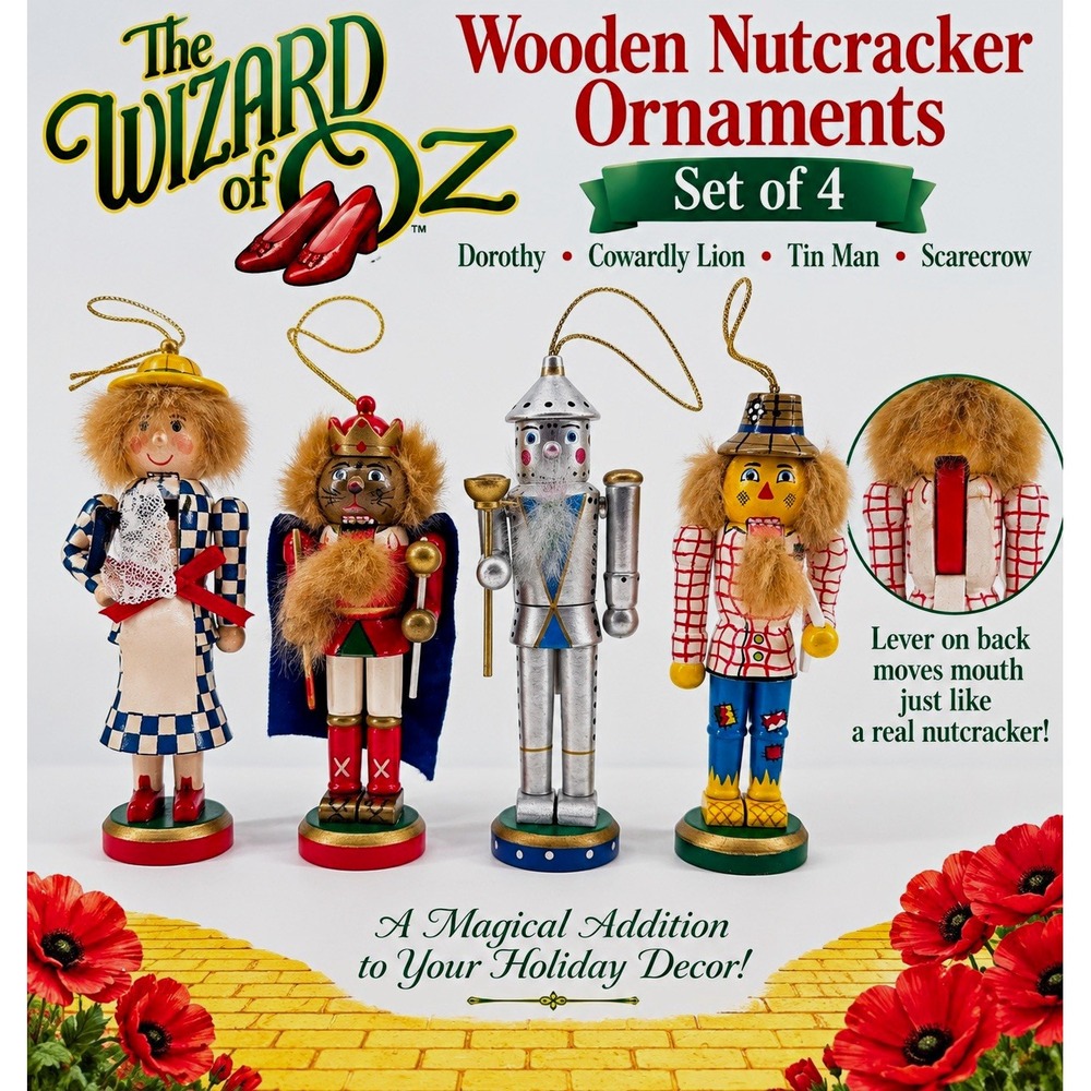 Wizard of Oz Wooden Nutcracker Christmas Ornaments Set of 4 Dorothy Tin Man